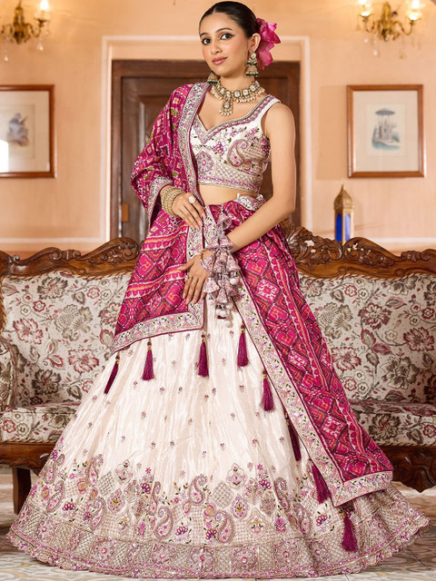 panchhi Embroidered Sequinned Semi-Stitched Lehenga & Unstitched Blouse With Dupatta
