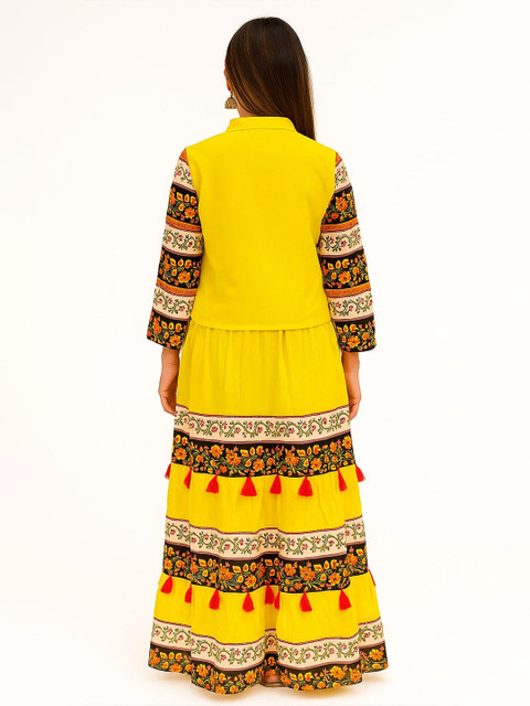 Rashmi Shree Creation Floral Printed Mandarin Collar Top With Skirt - Image 3