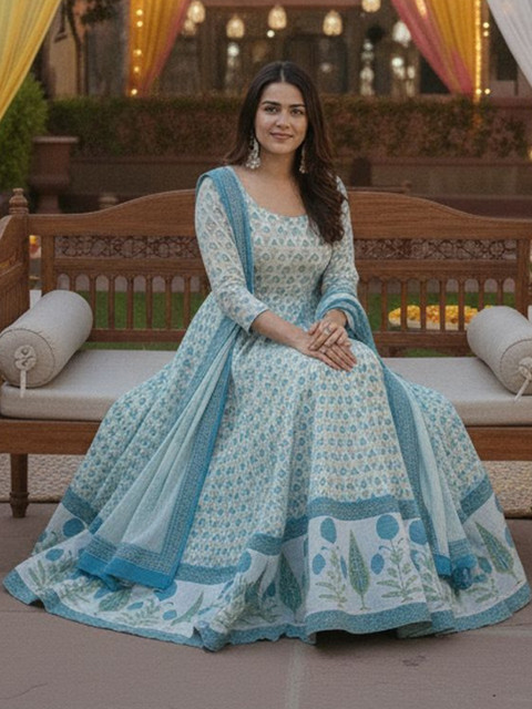 SZN Women Ethnic Motifs Printed Panelled Kurta with Trousers & With Dupatta