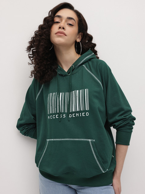 The Roadster Life Co. Typography Printed Hooded Pullover with Contrast Stitch