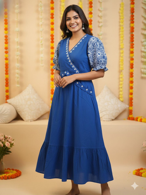 Billion Floral Print Puff Sleeve Organic Cotton Maxi Dress