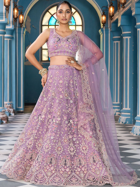 panchhi Embellished Sequinned Semi-Stitched Lehenga & Unstitched Blouse With Dupatta