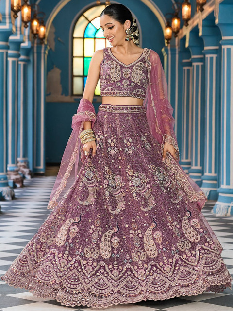 panchhi Embellished Sequinned Semi-Stitched Lehenga & Unstitched Blouse With Dupatta
