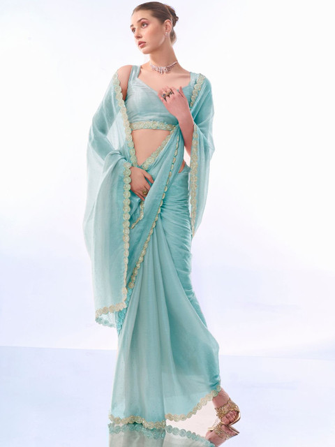 Mitera Embellished Zari Organza Heavy Work Saree