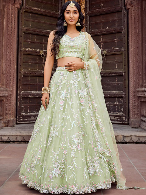 panchhi Embellished Sequinned Semi-Stitched Lehenga & Unstitched Blouse With Dupatta