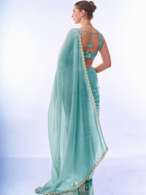 Mitera Embellished Zari Organza Heavy Work Saree - Image 4