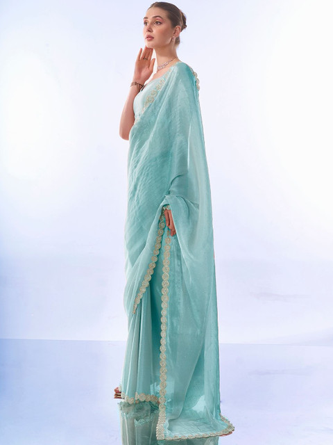 Mitera Embellished Zari Organza Heavy Work Saree - Image 3