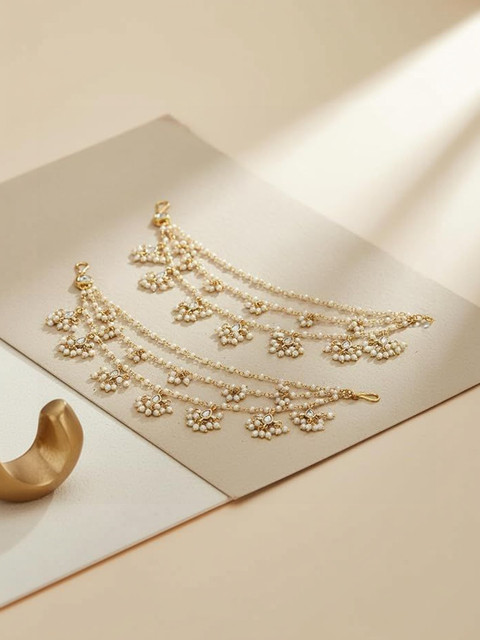 Anouk Gold-Plated Artificial Stones Studded And Beaded Ear Chain Earrings