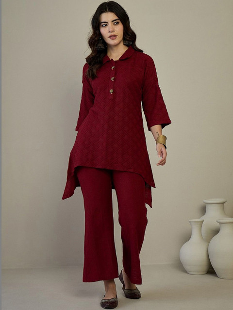 Sangria Shirt Collar Top & Trousers Co-Ords Set