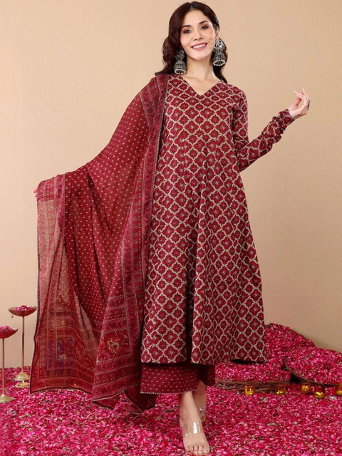 ARADHNA Women Printed Regular Kurta with Trousers & With Dupatta