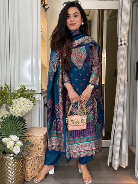 Growdamy Women Ethnic Motifs Printed Regular Kurta with Trousers & With Dupatta