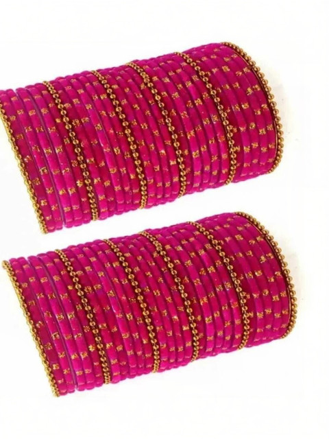 poshing Set Of 40 Magenta Glass Artificial Stones & Beads Bangles
