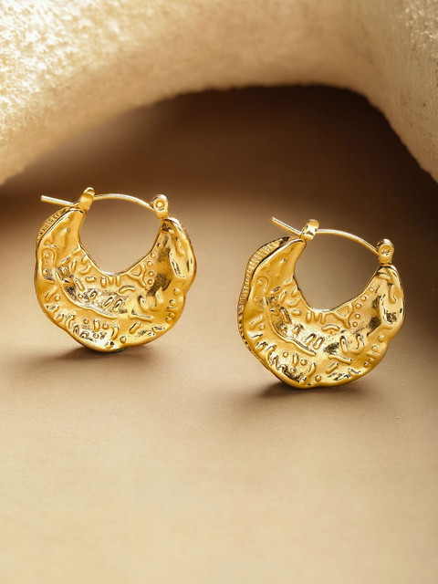 Rubans Voguish 18K Gold-Plated Textured Sculptural Statement Molten Hoop Earrings