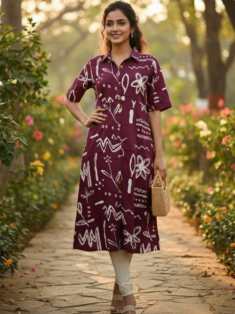 Chaukas Printed Shirt Collar Pure Cotton Kurti