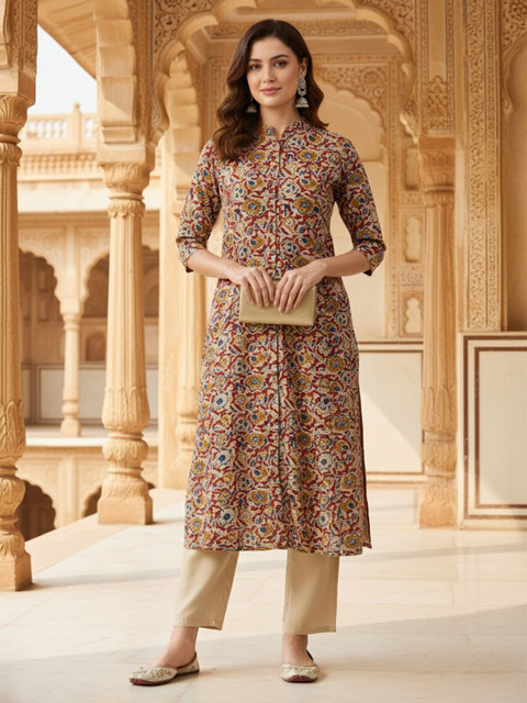 GULMEHAK Women Floral Printed Mandarin Collar A-Line Kurta