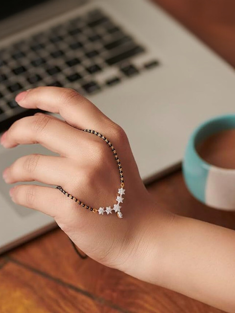 AKLINA Women Silver-Plated Zircon Mangalsutra