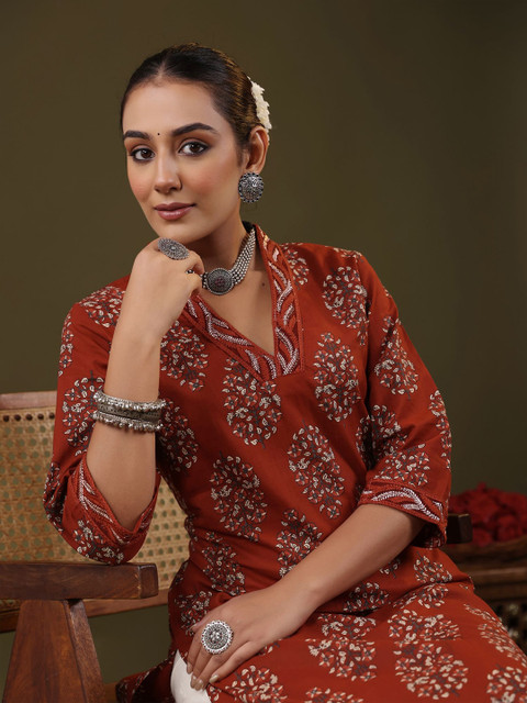 RIMELINE FASHION Ethnic Motifs Printed Halter Neck Cotton Straight Kurtas