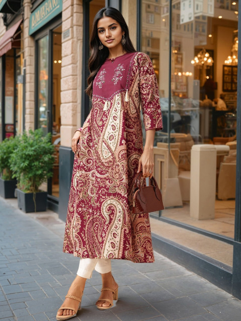 GULMEHAK Women Paisley Printed Festive Cotton A-Line Kurta