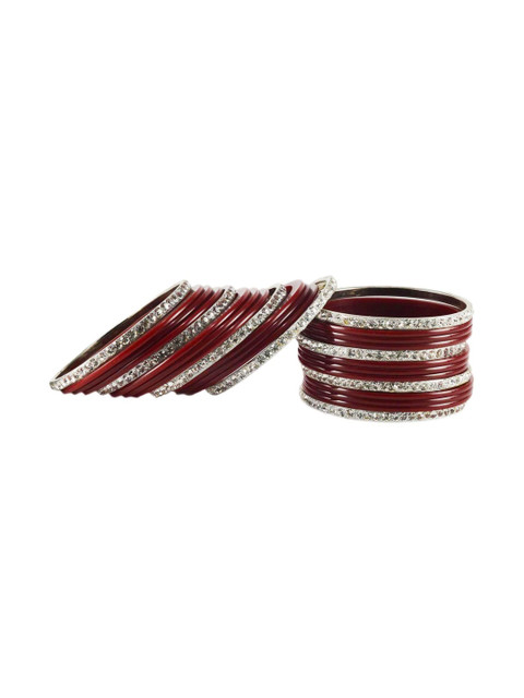 Vidhya Kangan Set of 26 Maroon & White Stone Studded Bangles