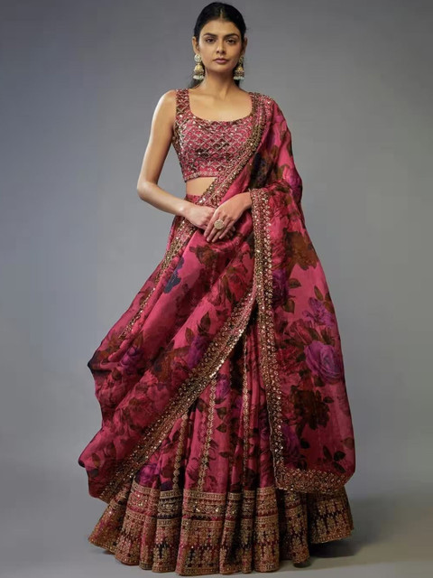 JIHU CULTURE Embellished Sequinned Semi Stitched Lehenga & Blouse With Dupatta