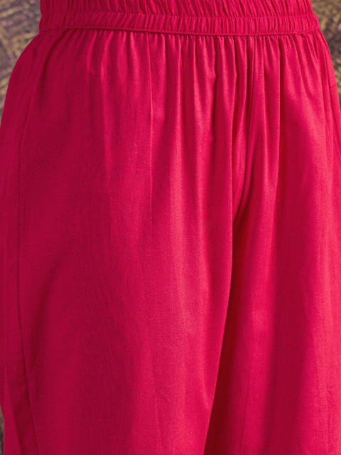 Sangria Floral Embroidered Pure Cotton A-Line Kurta & Trousers - Image 7