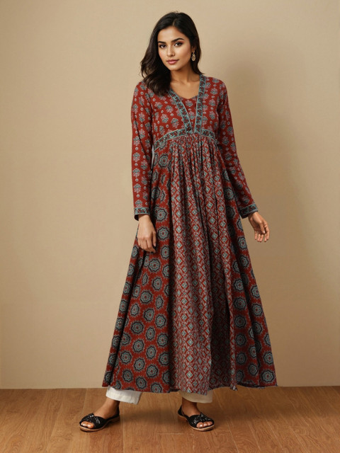 GULMEHAK Women Floral Printed Cotton Anarkali Kurta