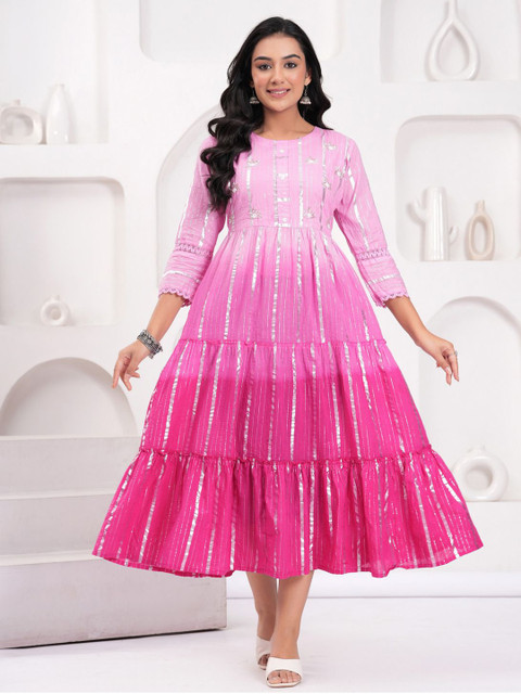 NAVYAAZRI Striped Fit & Flare Midi Dress