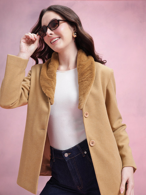 DressBerry Short Coat with Detachable Faux Fur Collar
