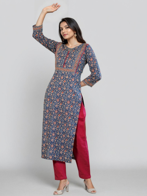 GULMEHAK Floral Printed Straight Cotton Kurta - Image 4