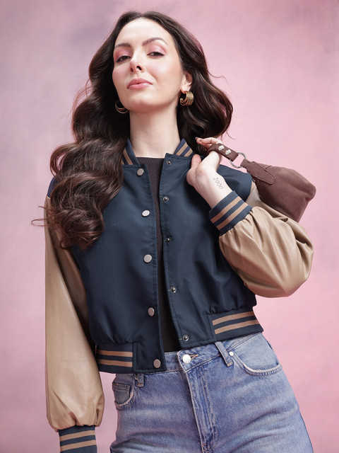 DressBerry Contrast Sleeves Bomber Jacket