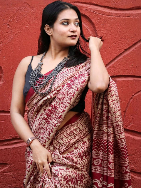 vj fashion Ethnic Motifs Art Silk Khadi Saree