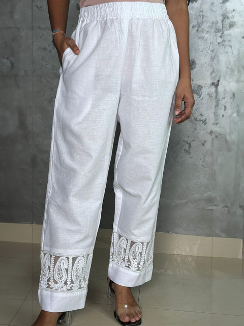 JHAKHAS Women Paisley Embroidered Knitted Ethnic Palazzos