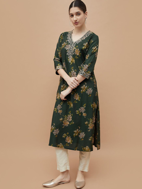 Melange by Lifestyle Women Floral Printed Flared Sleeves Gotta Patti Kurta