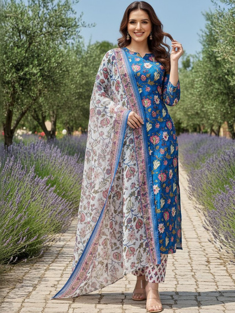 ARADHNA Women Floral Printed Regular Kurta with Trousers & With Dupatta