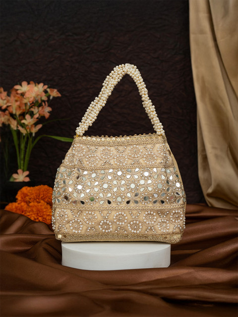 Vesara Women Embellished Golden Potli Handbag
