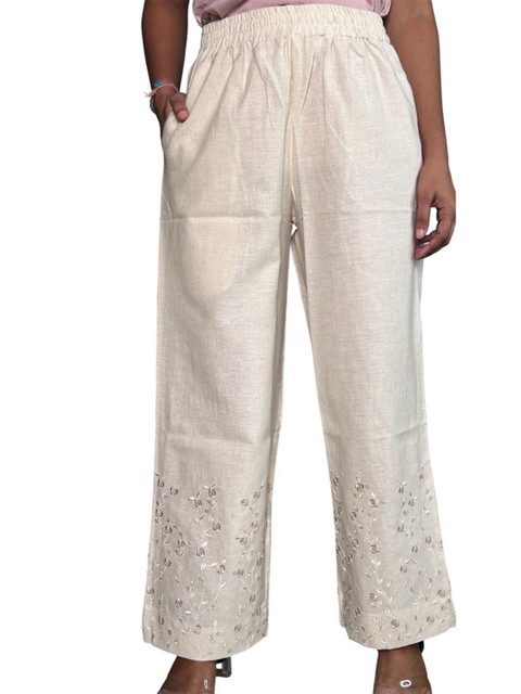 JHAKHAS Women Floral Embroidered Knitted Ethnic Palazzos