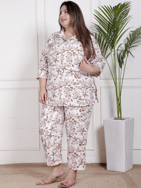KALINI Plus Size Printed Shirt Collar Tunic With Trousers Co-Ords - Image 3