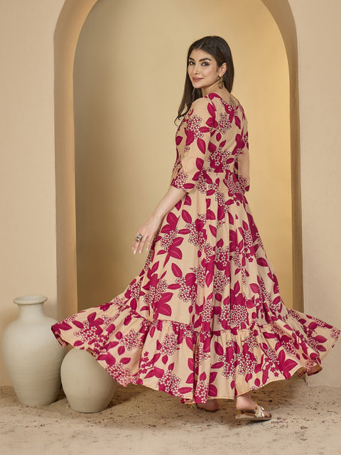 Anouk Mirage Women Floral Embroidered Mirror Work Floral Anarkali Kurta - Image 6