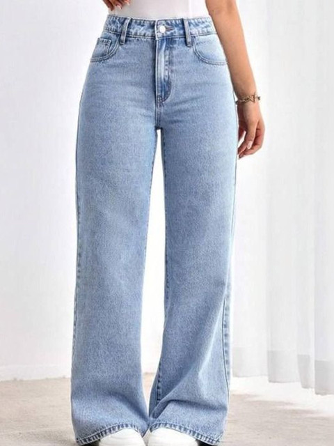 HERE&NOW Women Jean Boyfriend Fit High-Rise Light Fade Acid Wash Stretchable Jeans
