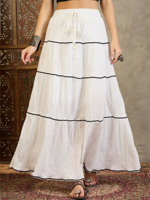 VANSIRI Women Maxi Casual Striped Tiered Skirt