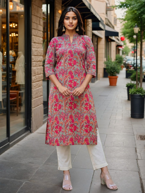 GULMEHAK Women Floral Printed Daily Cotton A-Line Kurta