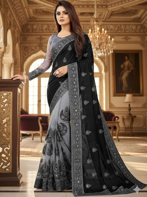 Moda Rapido Ethnic Motifs Mirror Work Net Heavy Work Saree