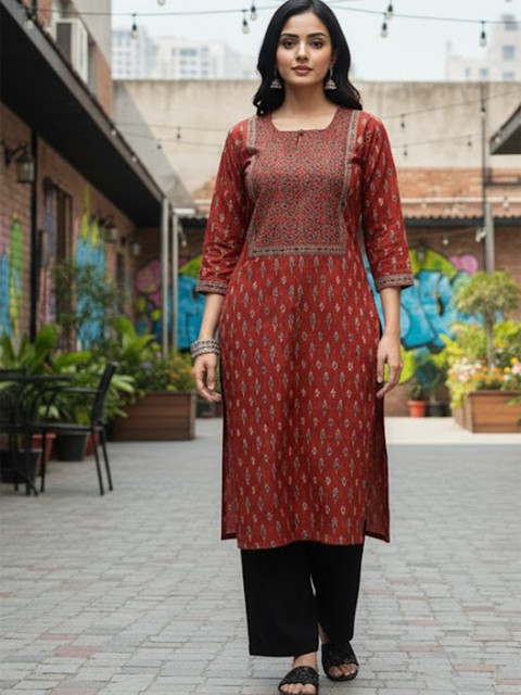 GULMEHAK Women Floral Printed Daily Cotton A-Line Kurta