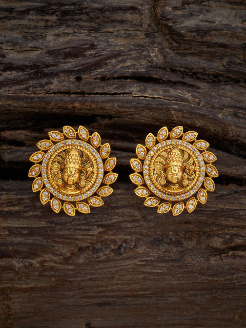 Kushal's Fashion Jewellery Gold-Plated Artificial Stones Studded Circular Studs Earrings
