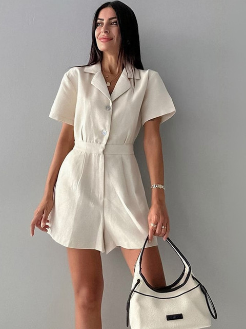 LULU & SKY Women Shirt Collar Playsuit