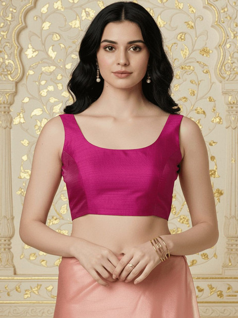 Aanyor Solid Round Neck Sleeveless Padded Readymade Saree Blouse