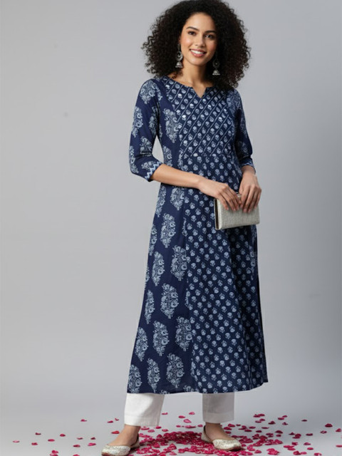 GULMEHAK Women Floral Printed Daily Cotton A-Line Kurta