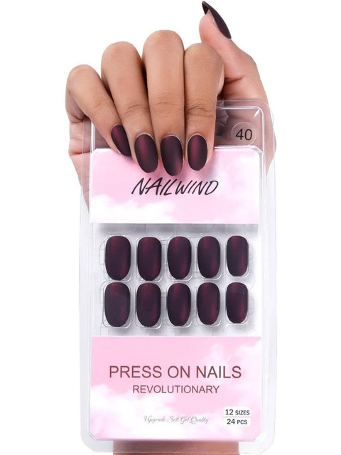 NAILWIND Set Of 24 Press On Nails - Maroon - V-40