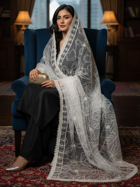 KALINI Ethnic Motifs Embroidered Dupatta with Thread Work