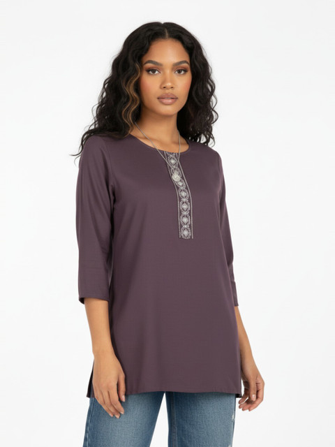 Anouk Rustic Floral Yoke Design Thread Work Straight Kurti